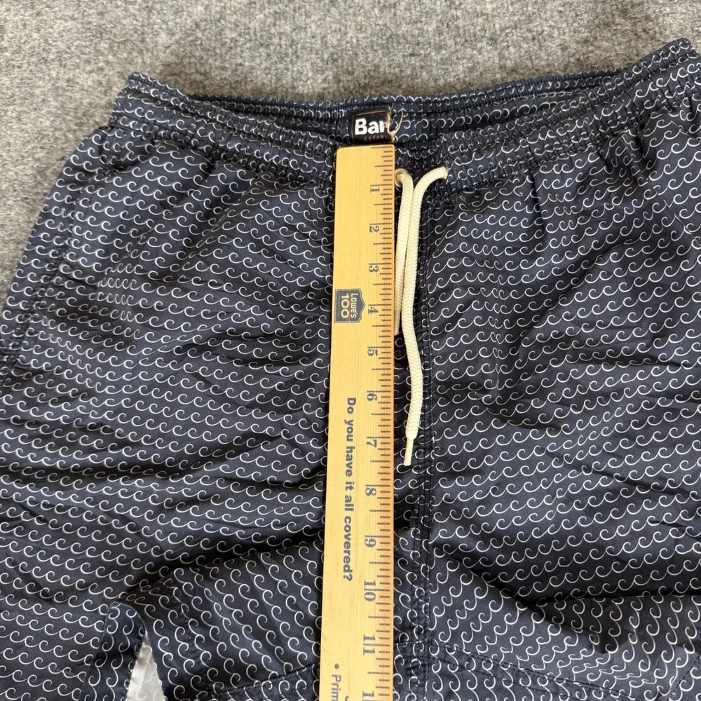 Barbour Mens Small Navy Blue Wave Print Swim Trunks Shorts Mesh Lined Beach